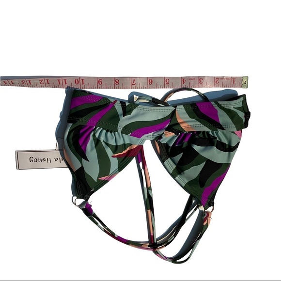 Hula Honey Hyper Tropics Green Fuchsia Blue Plunge Strappy Bikini Top Sz XS NWT - Picture 4 of 8